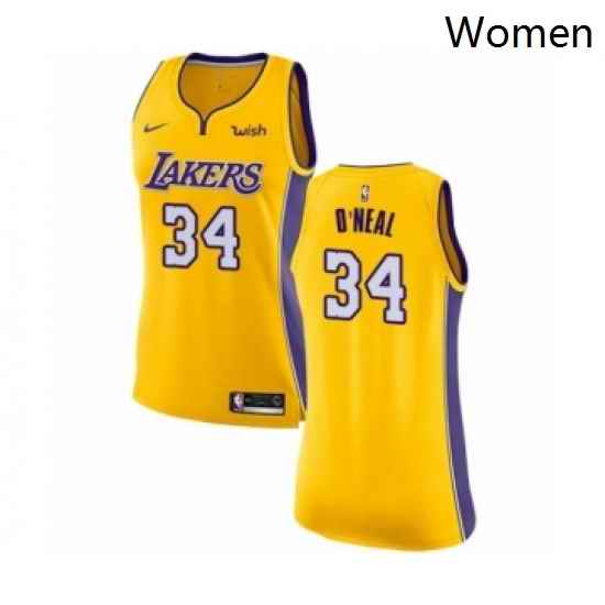 Womens Los Angeles Lakers 34 Shaquille O Neal Authentic Gold Home Basketball Jersey Icon Editi